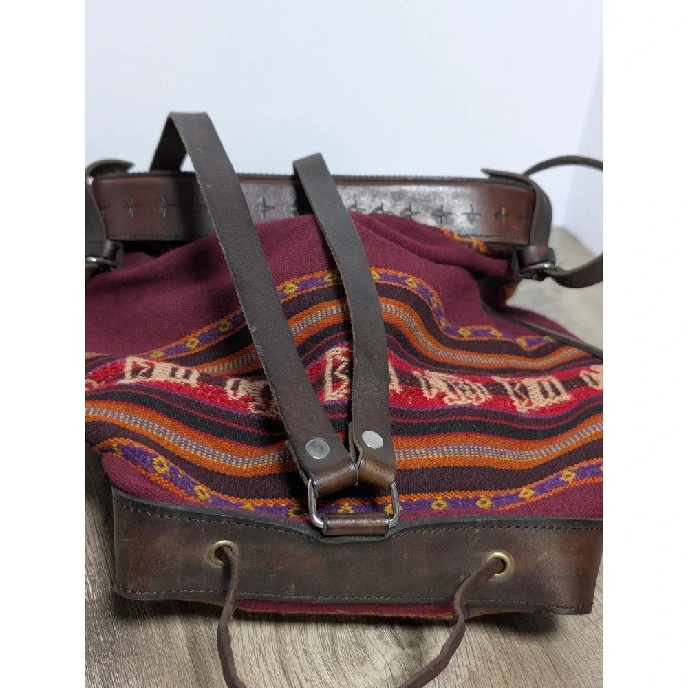 Handcrafted Tooled Leather‎ Bohemian Backpack Aztec Burgundy Brown